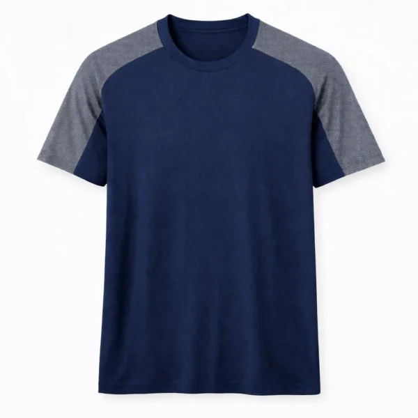 Grey with Blue shoulder Sport T-shirt Large Size