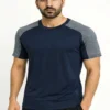Grey with Blue shoulder Sport T-shirt Large Size