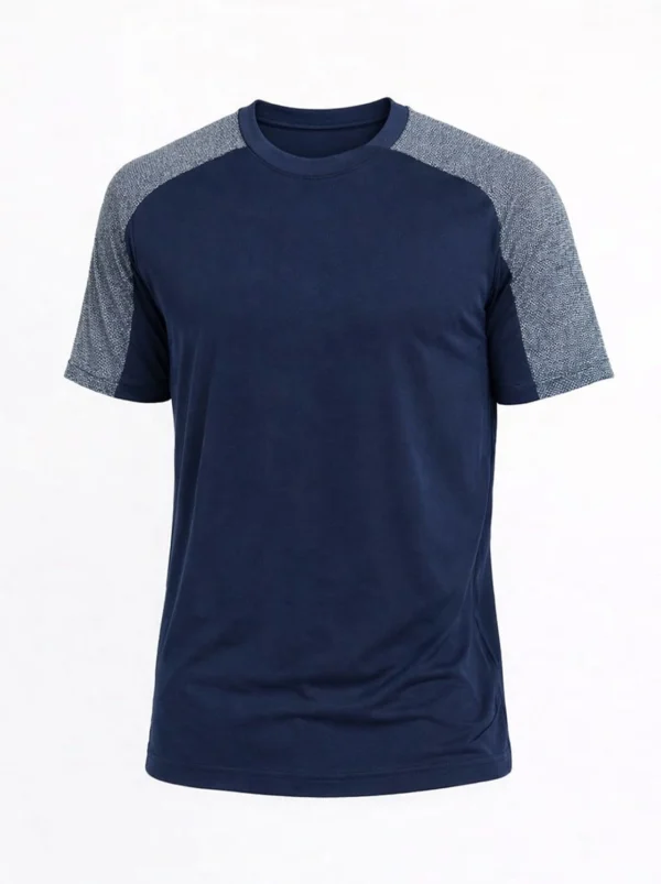 WhatsApp Image 2026-03-15 at 00.56.51 Grey with Blue shoulder Sport T-shirt Large Size