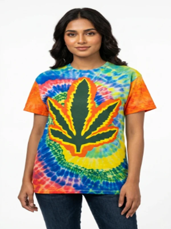webp56 Tie-Dye Leaf Print T-shirt Large Size
