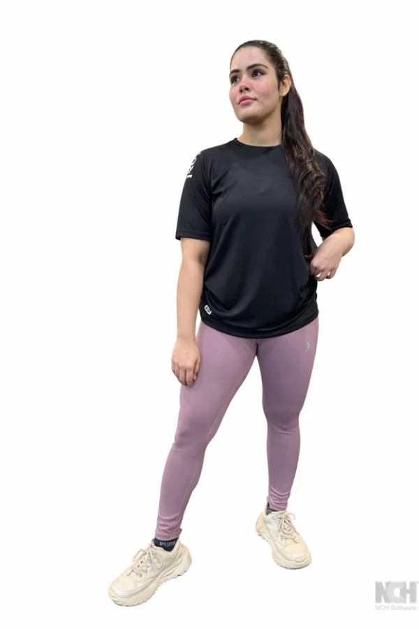 Black active wear women t shirt