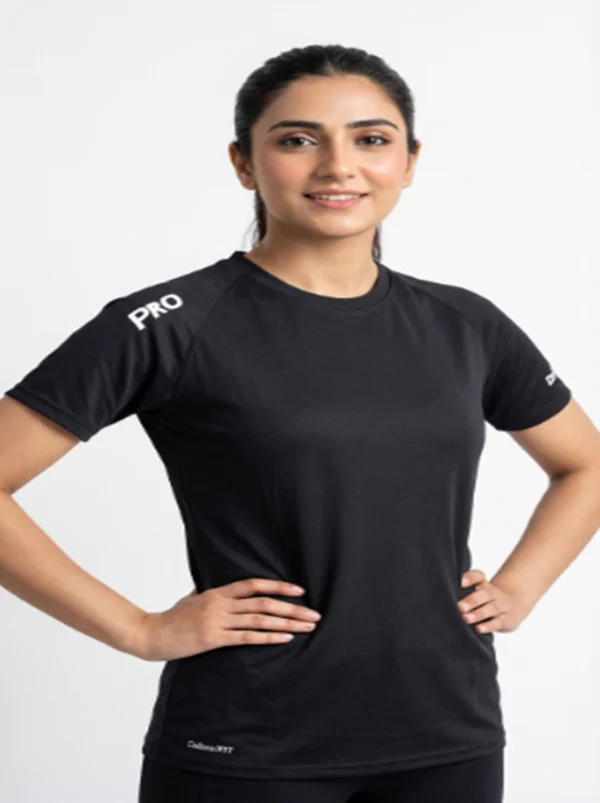 Black active wear women t shirt