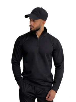 Black quarter-zip pullover for men, athletic fit