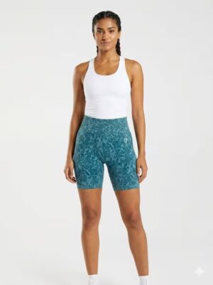 Original Gymshark Teal Abstract Print High-Waist Biker Shorts Size XXSmall
