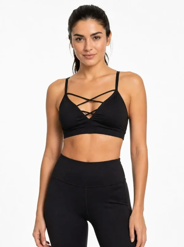 Original OUNO Strappy Front Seamless Sports Bra (Black) Large