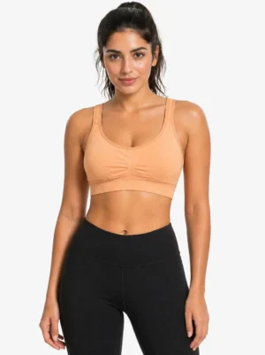 Original 90 Degree by Reflex Cross-Back Seamless Sports Bra – Peach (Size Large)