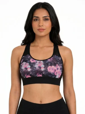 Midnight Bloom Racerback Small Size Sports Bra