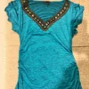 WhatsApp Image 2026-04-22 at 17.32.53 Original B.DESIGN Teal Embellished V-Neck Ruched Side Blouse (Size: Medium)