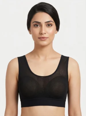 Women’s Sheer Mesh Sports Bra (Black, Size Medium Support) 🖤
