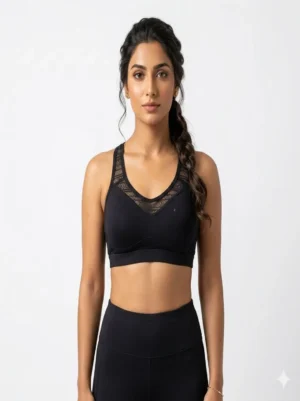 Classic Black Mesh Panel Racerback Medium-Support Sports Size X-Small