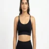 Women’s Seamless Racerback Mesh Panel Sports Bra Large (Black)