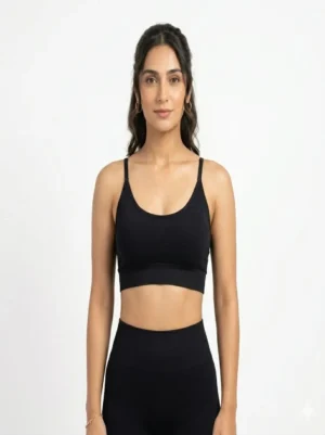Women’s Seamless Racerback Mesh Panel Sports Bra Large (Black)