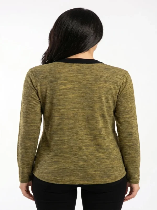 webp 63 Women’s Olive Green Contrast Trim Button-Front Long Sleeve Shirt Size Medium
