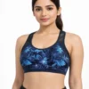 webp28 Midnight Blue Tropical Print Racerback Sports Bra XXS Size