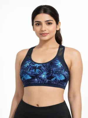 Midnight Blue Tropical Print Racerback Sports Bra XXS Size