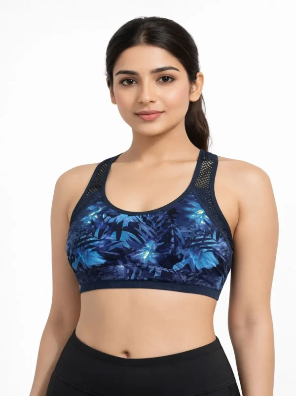 webp28 Midnight Blue Tropical Print Racerback Sports Bra XXS Size