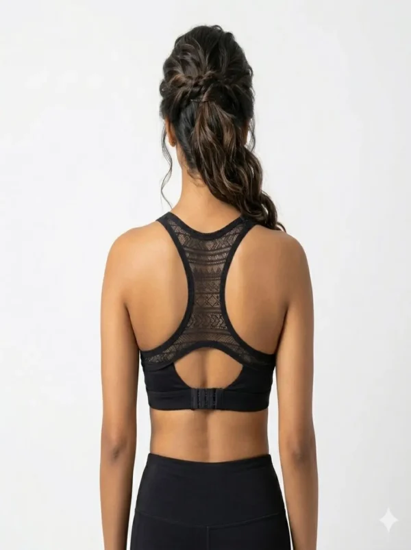 Classic Black Mesh Panel Racerback Medium-Support Sports Size X-Small