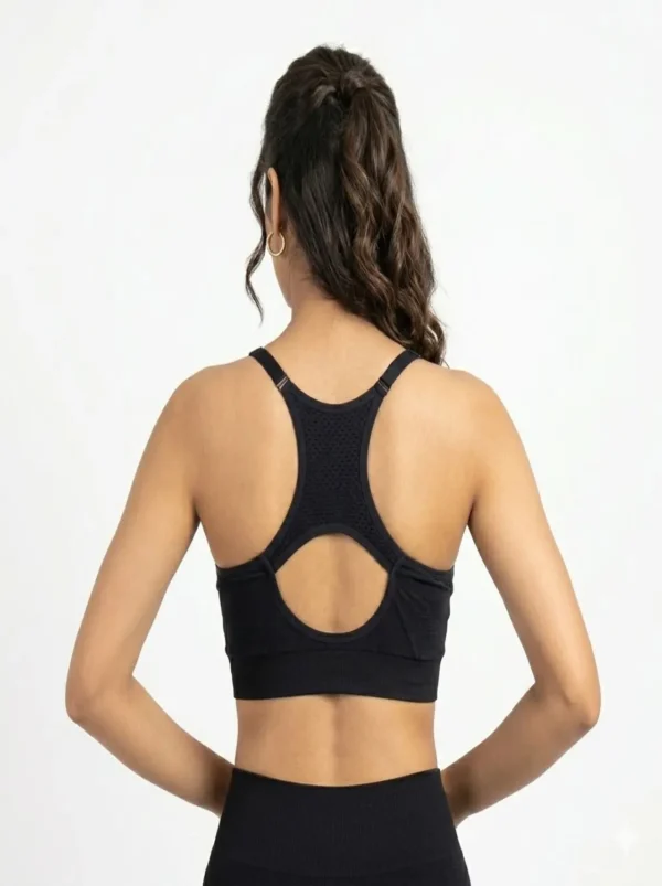 Women’s Seamless Racerback Mesh Panel Sports Bra Large (Black)