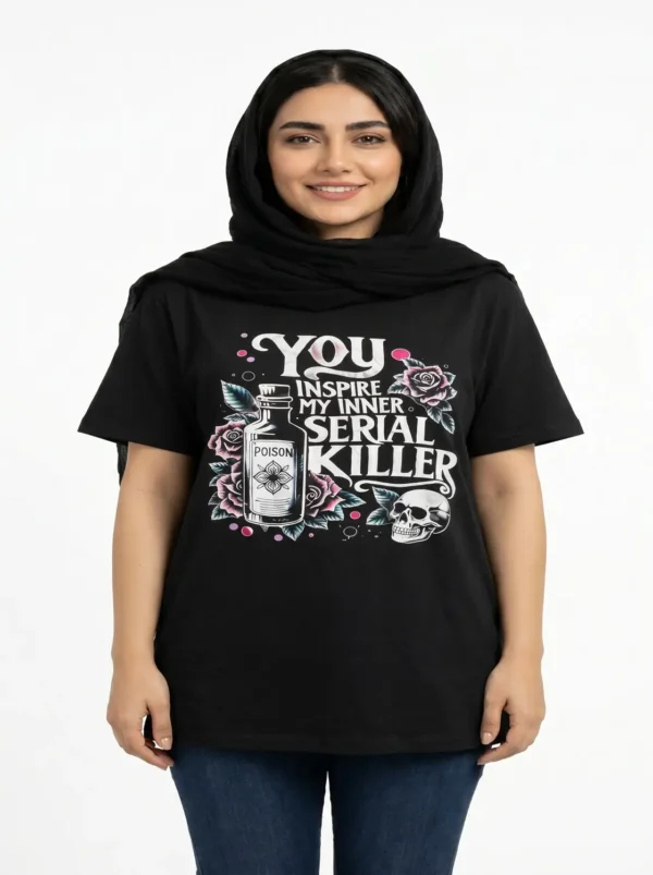 Women’s Black Graphic Quote T-Shirt – “Inner Serial Killer” Print Size 2X-Large