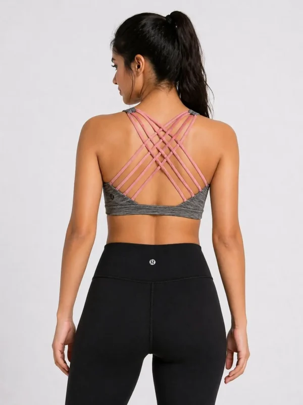 1h Original Lululemon Free to Be Serene™ Multi-Strap Bra – Heathered Grey/Pink Small