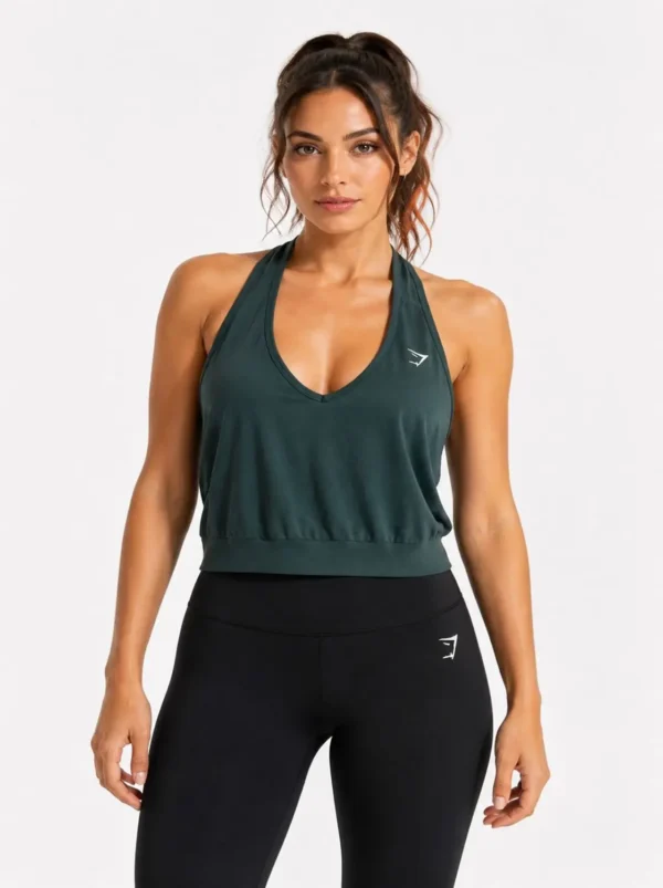 1t Original Gymshark StudioFlow Halter Support Training Top – Deep Forest Green Large