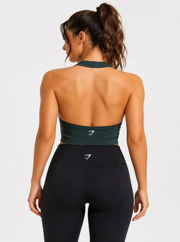 1u Original Gymshark StudioFlow Halter Support Training Top – Deep Forest Green Large