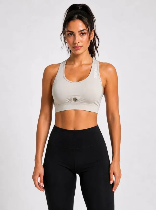 2n Original Gymshark Women’s Racerback Training Sports Bra with Front Cut-Out Detail - light grey - Small