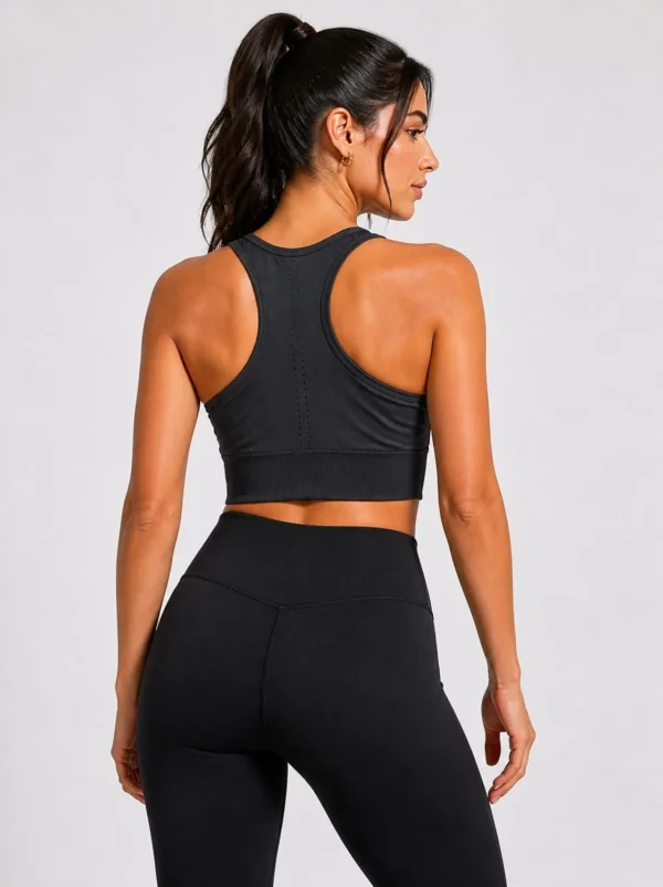 Original Gymshark Women’s High-Neck Seamless Training Sports Bra – Black - Medium