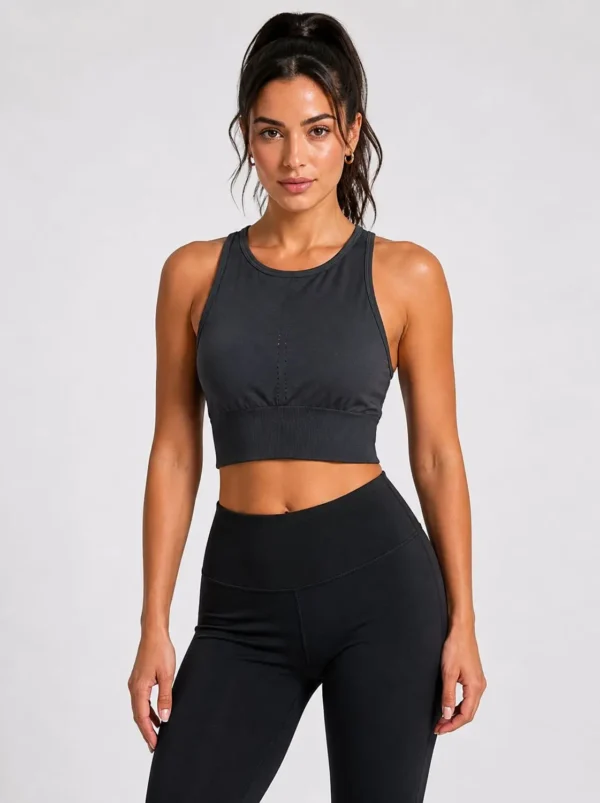 Original Gymshark Women’s High-Neck Seamless Training Sports Bra – Black - Medium