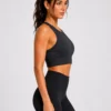 Original Gymshark Women’s High-Neck Seamless Training Sports Bra – Black - Medium