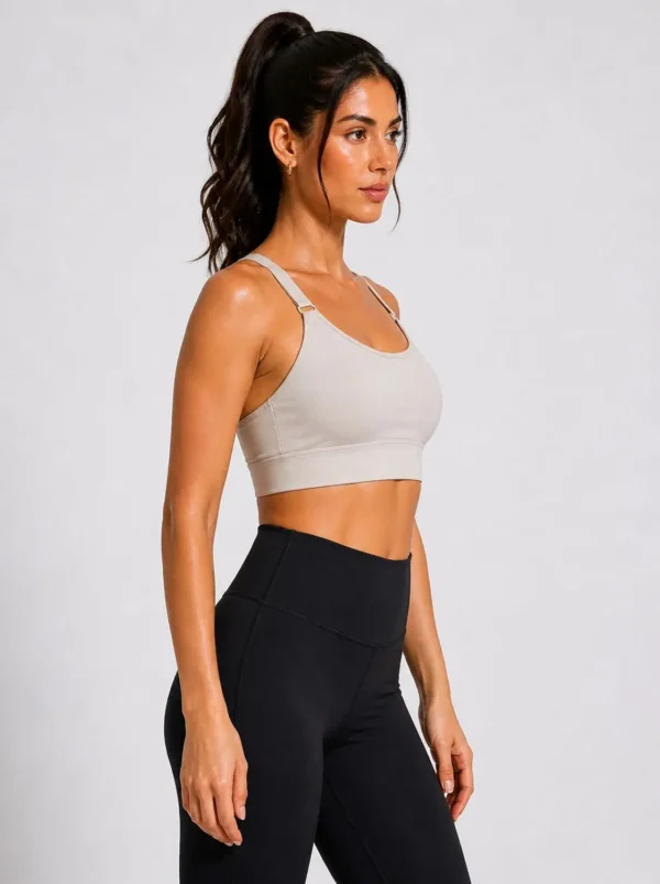 Original Gymshark Women’s Adjustable Strap Essential Training Sports Bra – Beige (Medium Support) Medium