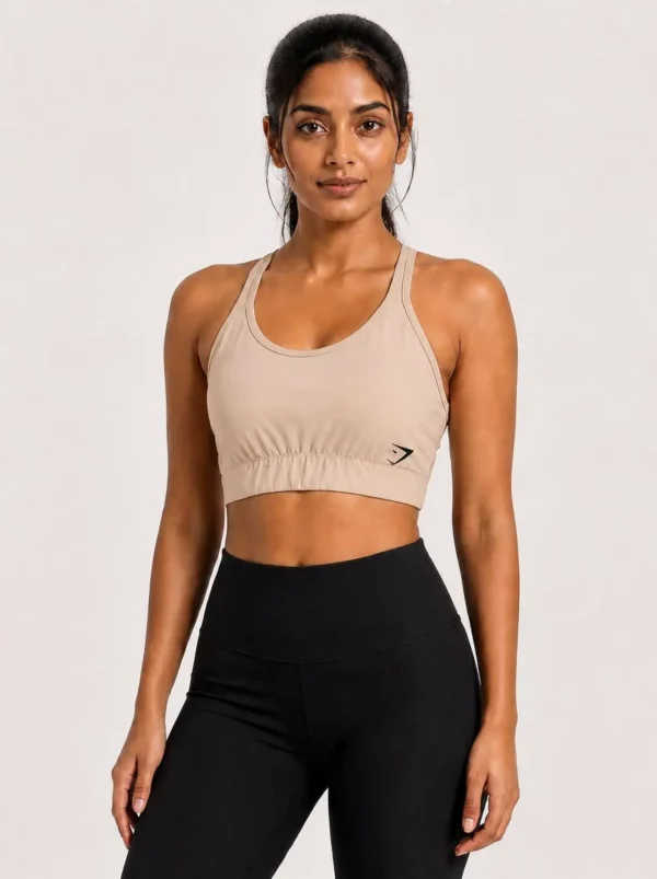 Original Gymshark SculptFit Crossback Support Sports Bra – Light Beige MEDIUM