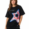 3u Street Echo Oversized Graphic Tee – Black - Medium