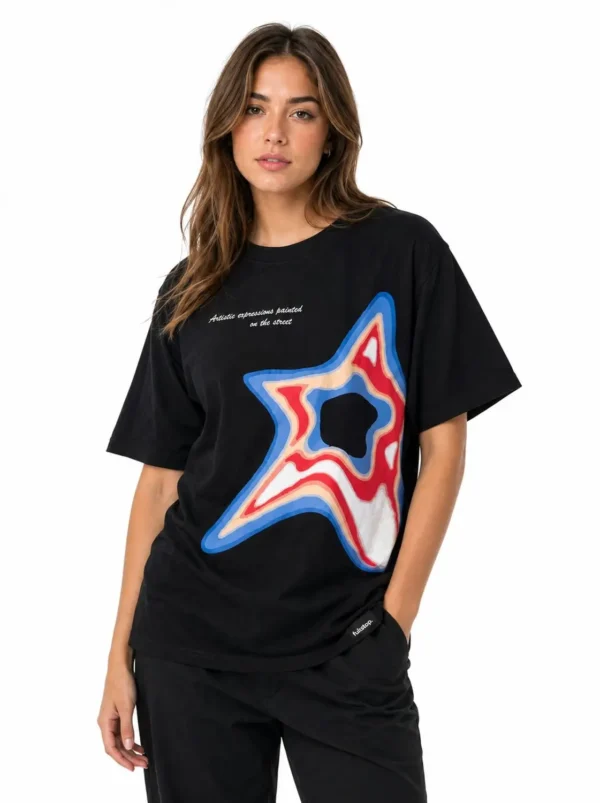 3u Street Echo Oversized Graphic Tee – Black - Medium