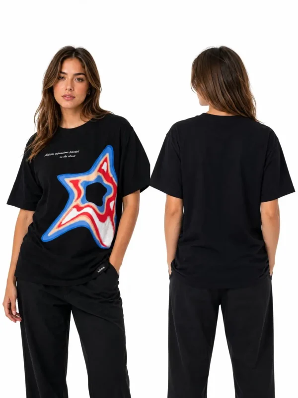 3w Street Echo Oversized Graphic Tee – Black - Medium