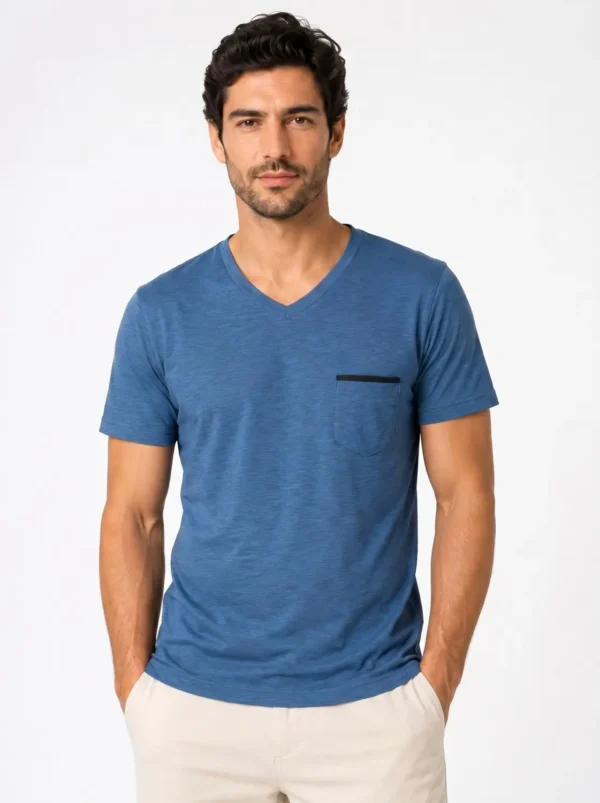 Men's Sky Blue Slub Performance V-Neck Size:Extra Large