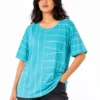 Women’s Aqua Blue Geometric Line Print T-Shirt – 2XL