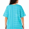 Women’s Aqua Blue Geometric Line Print T-Shirt – 2XL