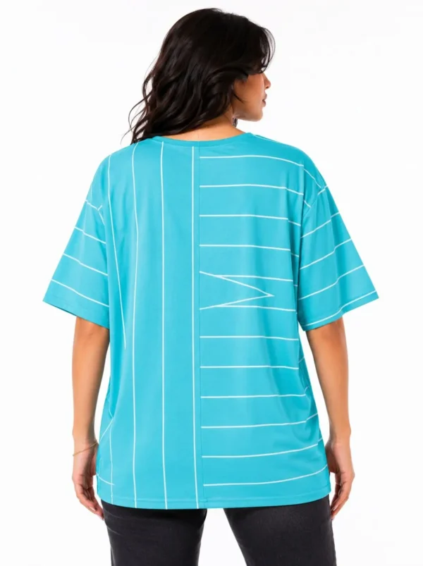 Women’s Aqua Blue Geometric Line Print T-Shirt – 2XL