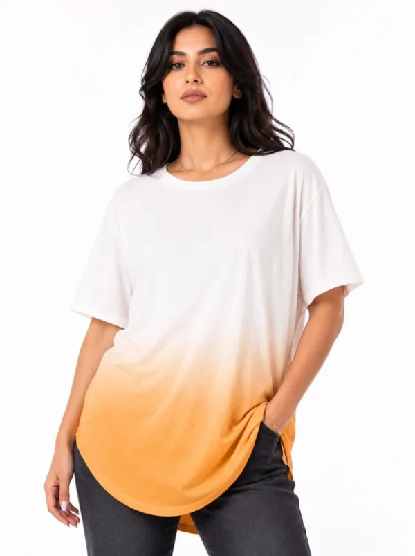 009 Time and Tru Women’s Ombre High-Low T-Shirt – White & Golden Yellow