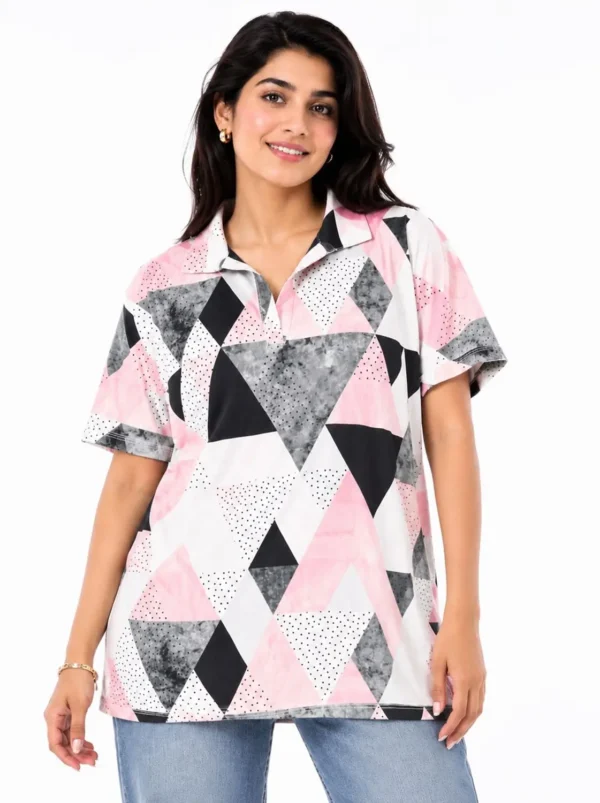 Original YATTA Golf Women’s Geometric Print Performance Polo Shirt – Pink Multi (XL)
