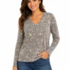 Original Exclusive Women’s Printed V-Neck Long Sleeve Knit Top – Small