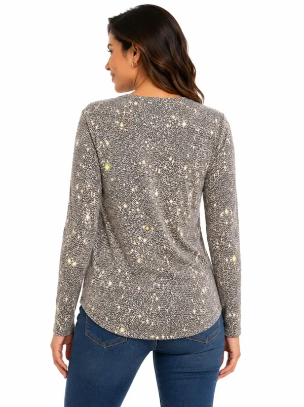 Original Exclusive Women’s Printed V-Neck Long Sleeve Knit Top – Small