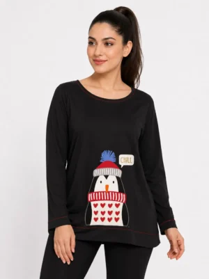 Women’s Black Penguin Print Lounge Tunic Top