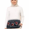 Elegant Floral Border Modest Tunic – White & Navy Large