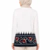 Elegant Floral Border Modest Tunic – White & Navy Large