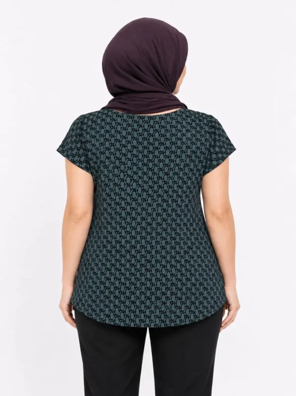 031 Women’s Geometric Print Cap Sleeve Top – Teal & Black 2XL