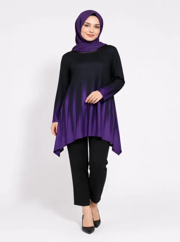032 Women’s Purple Ombre Asymmetrical Tunic Top XL