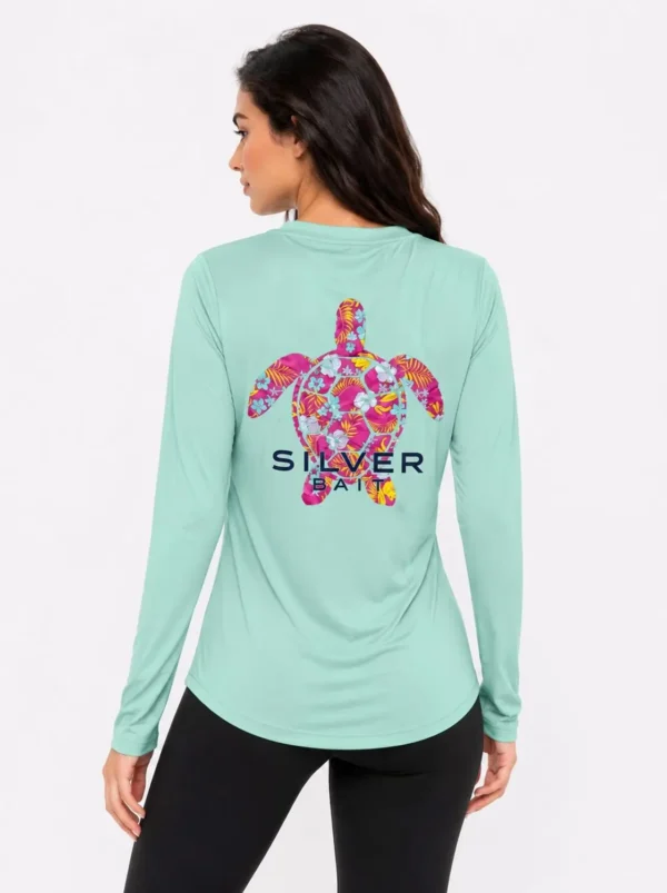 047 Original Silver Bait Seafoam Turtle Performance Long Sleeve Shirt Small