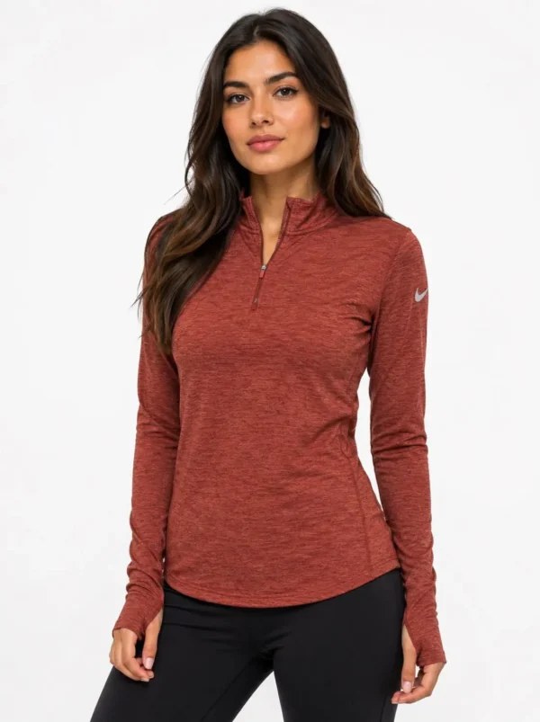 059 Original Nike Women’s Dri-FIT Heathered Half-Zip Performance Top – Rust Red -Extra Large